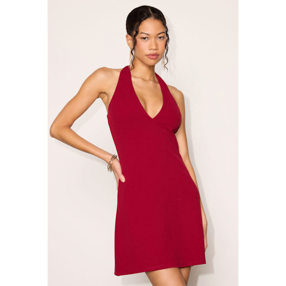 Lulus Brinley Burgundy Halter Mini Dress Red - Size M